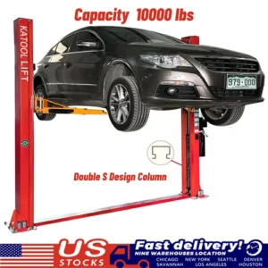 Katool KT-H100 Symmetric 2 Post Floor Plate Car Lift 10,000 lbs – Red