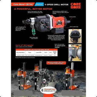 Core Bore Drill CB744 18″ – 25AMP|1PH – Rig-Mounted