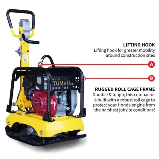 Tomahawk 6.5 HP Honda Reverse Hydraulic Plate Compactor for Soil, Aggregate, Cohesive Compaction W/ Free Vibration Impact Ironclad Gloves