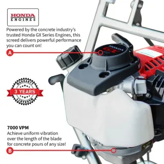 Honda Concrete Finishing Bundle with Magnesium Screed Blade Float and Honda Vibrator with 10″ Whip W/ Free Vibration Impact Ironclad Gloves