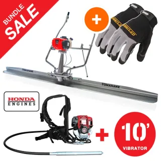 Honda Concrete Finishing Bundle with Magnesium Screed Blade Float and Honda Vibrator with 10″ Whip W/ Free Vibration Impact Ironclad Gloves