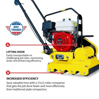5.5 HP Honda Paver Roller Compactor 17×12 for Pavers, Bricks, Stone, Sand Compaction W/ Free Vibration Impact Ironclad Gloves