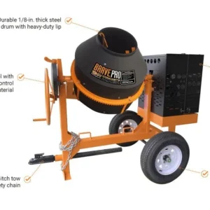 9 Cu Ft Concrete Mixer | Brave | Poly Drum | Honda Gas | Towable