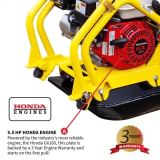 5.5 HP Honda Vibratory Plate Compactor for Asphalt Aggregate Soil Compaction W/ Free Vibration Impact Ironclad Gloves