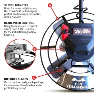 30″ Battery-Powered Portable Power Trowel with 18ft Bull Float Handle