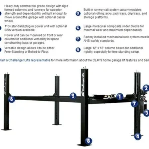 Challenger CL4P9W Ex-Length & Width 4 Post Storage/Service Lift 9,000