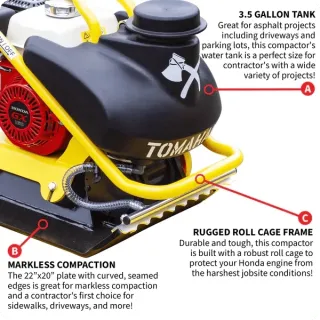 5.5 HP Honda Vibratory Plate Compactor for Asphalt Aggregate Soil Compaction W/ Free Vibration Impact Ironclad Gloves