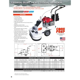 Concrete Surface Grinder – Core Prep CPG202E1 – Dual Head – 10″/12″ – Electric