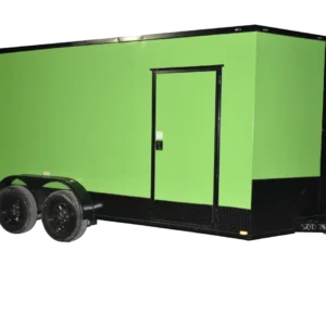 QC252 Quality 7×16 Enclosed Trailer TA Elec Green Blackout 84″
