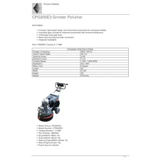 Concrete Surface Grinder/Polisher – 20.25″ Width, 5HP Motor, CPG205E3