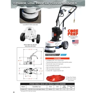 Concrete Surface Grinder – Core Prep CPG80E – Single Head – 8″
