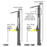 BendPak 10AP-168 Adaptable Clearfloor Adj-Width Ex-Tall ALI 2 Post Lift 10,000 lb. – New