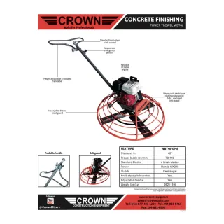 Crown Equipment Power Trowel – 46″ Walk Behind – Honda