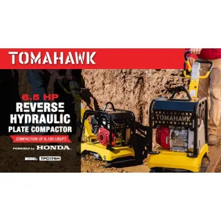 Tomahawk 6.5 HP Honda Reverse Hydraulic Plate Compactor for Soil, Aggregate, Cohesive Compaction W/ Free Vibration Impact Ironclad Gloves