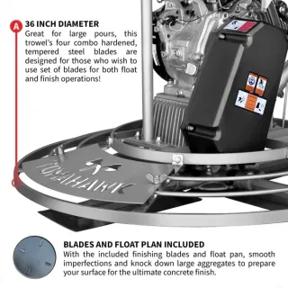 Power Trowel – 36″ – Honda 9Hp – 160 Rpm – Fast Pitch