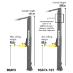 BendPak 10APX-181 Adaptable Clearfloor High-Rise EX-Tall ALI 2 Post Lift 10,000 lb. – New